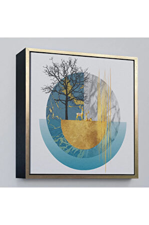 Ahşap Çerçeveli Soyut Geometri Ağaç Ve Geyik Tablosu-8309