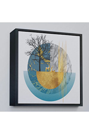 Ahşap Çerçeveli Soyut Geometri Ağaç Ve Geyik Tablosu-8309