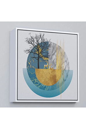 Ahşap Çerçeveli Soyut Geometri Ağaç Ve Geyik Tablosu-8309
