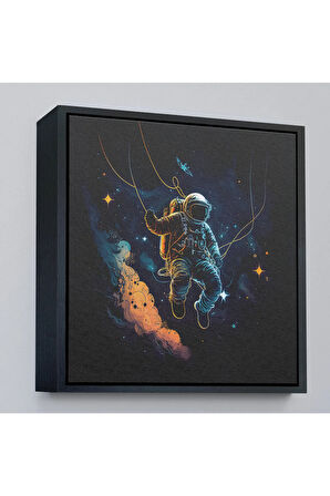 Ahşap Çerçeveli Uzayda Sallanan Astronot Tablosu-8312