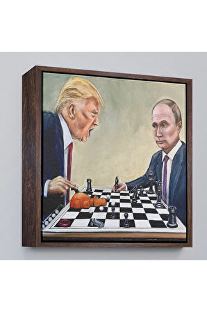 Ahşap Çerçeveli Donald Trump - Vladimir Putin Santranç OyTTÇ.KNVken Tablosu-8316