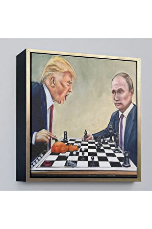 Ahşap Çerçeveli Donald Trump - Vladimir Putin Santranç OyTTÇ.KNVken Tablosu-8316