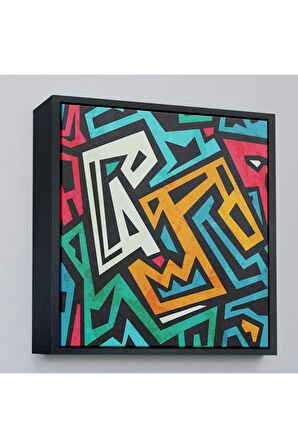 Ahşap Çerçeveli Grunge Efektli Renkli Tablo-8317