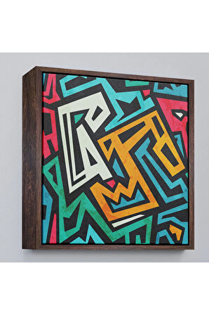 Ahşap Çerçeveli Grunge Efektli Renkli Tablo-8317