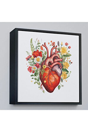 Ahşap Çerçeveli Çiçeklerle Çevrili Kalp Tablosu - Doktor Hediyesi-8326