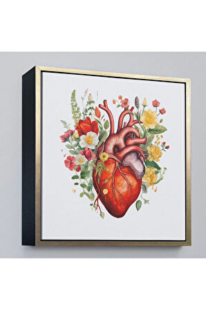 Ahşap Çerçeveli Çiçeklerle Çevrili Kalp Tablosu - Doktor Hediyesi-8326