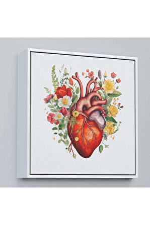 Ahşap Çerçeveli Çiçeklerle Çevrili Kalp Tablosu - Doktor Hediyesi-8326