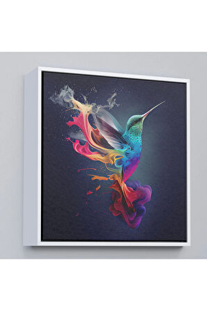 Ahşap Çerçeveli Renkli Sinek Kuşu Tablosu-8329