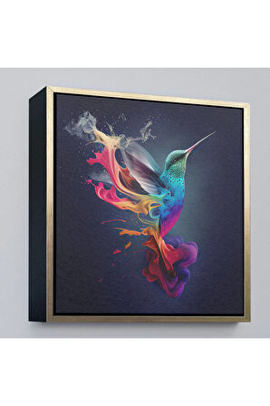 Ahşap Çerçeveli Renkli Sinek Kuşu Tablosu-8329