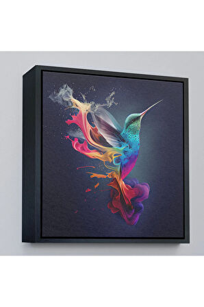 Ahşap Çerçeveli Renkli Sinek Kuşu Tablosu-8329