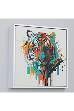 Ahşap Çerçeveli Renkli Kaplan Tablosu-8330