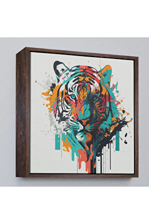 Ahşap Çerçeveli Renkli Kaplan Tablosu-8330