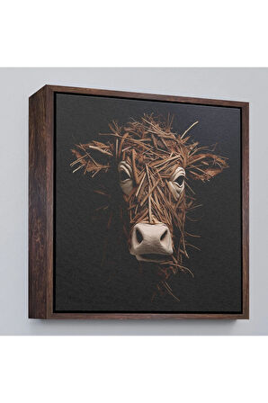 Ahşap Çerçeveli Dallardan Yapılmış İnek Yüzü Tablosu-8334