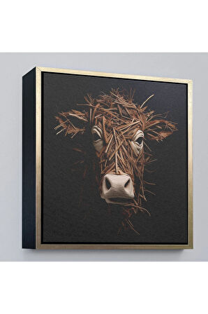 Ahşap Çerçeveli Dallardan Yapılmış İnek Yüzü Tablosu-8334