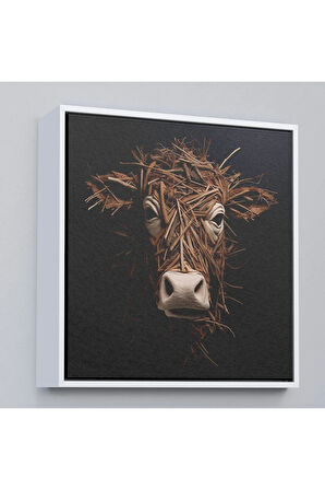 Ahşap Çerçeveli Dallardan Yapılmış İnek Yüzü Tablosu-8334