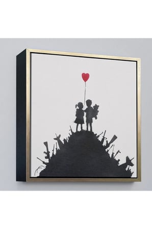 Ahşap Çerçeveli Bansky Kids On Guns - Silahlı Çocuklar Tablosu-8336