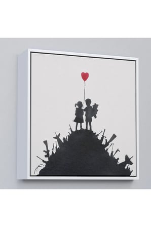 Ahşap Çerçeveli Bansky Kids On Guns - Silahlı Çocuklar Tablosu-8336
