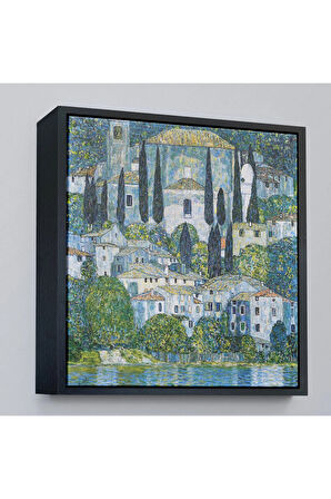 Ahşap Çerçeveli Gustav Klimt - Cassone’Deki Kilise Selvili Manzara Tablosu-8345