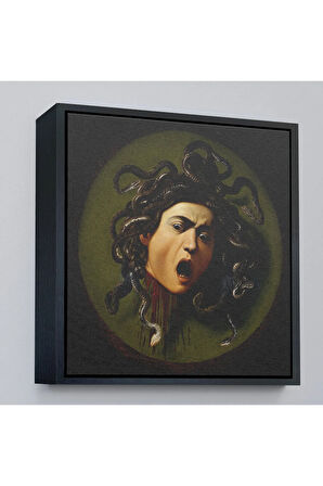 Ahşap Çerçeveli Caravaggio - Medusa Tablosu-8350