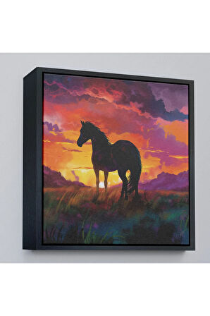 Ahşap Çerçeveli Gün Batımındaki At Tablosu-8353