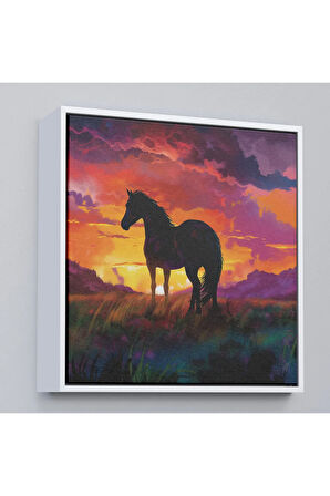 Ahşap Çerçeveli Gün Batımındaki At Tablosu-8353