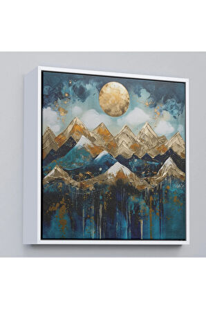 Ahşap Çerçeveli Dağların Üstündeki Güneş Manzara Tablo-8354