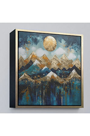Ahşap Çerçeveli Dağların Üstündeki Güneş Manzara Tablo-8354