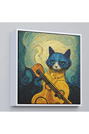 Ahşap Çerçeveli Kedi Doku Tablosu-8357