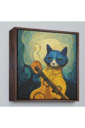 Ahşap Çerçeveli Kedi Doku Tablosu-8357