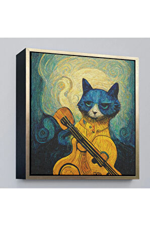 Ahşap Çerçeveli Kedi Doku Tablosu-8357