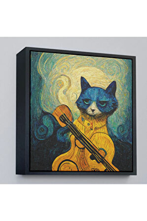 Ahşap Çerçeveli Kedi Doku Tablosu-8357
