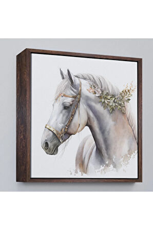 Ahşap Çerçeveli Beyaz At Tablosu-8363