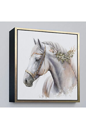 Ahşap Çerçeveli Beyaz At Tablosu-8363