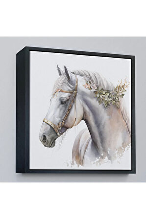 Ahşap Çerçeveli Beyaz At Tablosu-8363