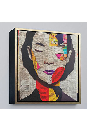 Ahşap Çerçeveli Gazete Ve Dergilerden Kadın Tablosu-8364