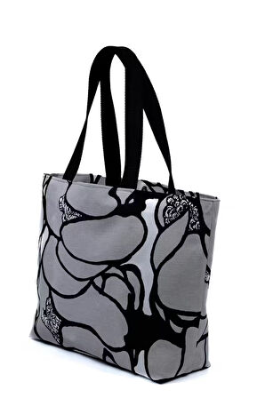 Gri Siyah Desenli Keten Omuz Çantası 48x31 cm