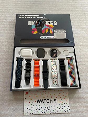 Watch 9 Akıllı Saat Hx Duo Watch 9 Akıllı Saat & 7 Kordon Şeffaf Kılık Ve Kulaklık Hediyeli