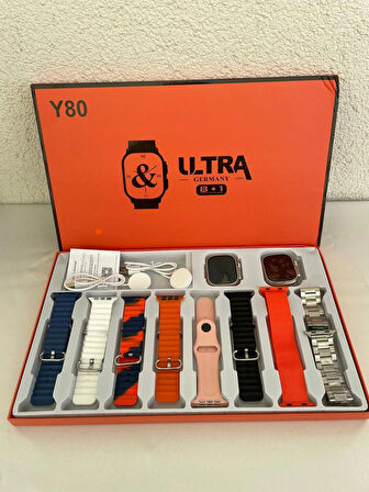 Watch Ultra Y80 2 Adet Akıllı Saat+8 Kordon Hediyeli 49MM Akıllı Saat Set