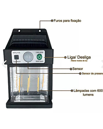 Güneş Enerjili Hareket Sensörlü Duvar Lambası