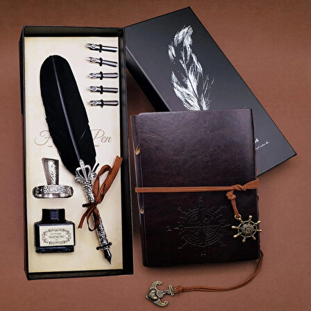 Tüylü Kalem ve Deri Defter Set 646