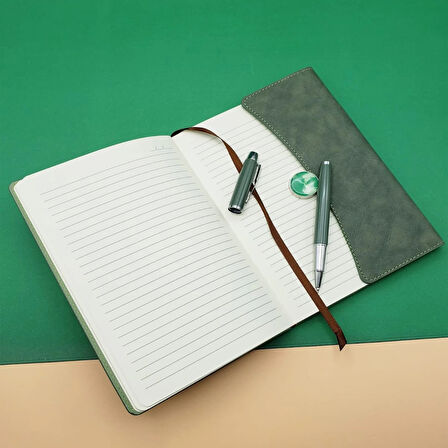 Özel Kutulu Deri Defter Ve Roller Kalem Seti Yeşil