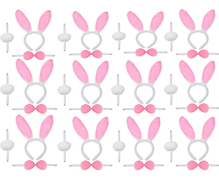 Pembe Tavşan Kostüm Seti – Taç Ponpon Kuyruk 12 li Paket