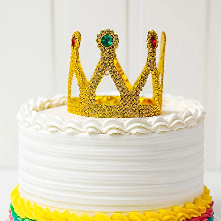 Altın Işıltılı Pasta Tacı Pasta Üstü Taç Plastik Malzeme 8x8 cm