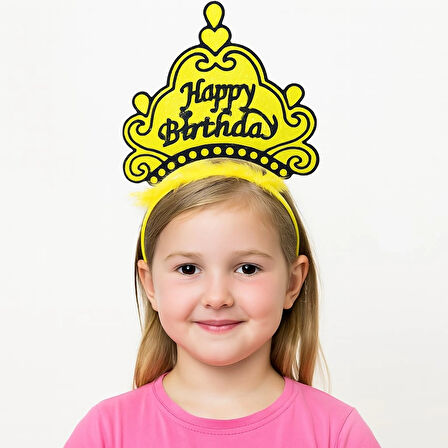 Sarı Happy Birthday Prenses Tacı – Doğum Günü Taç Aksesuarı