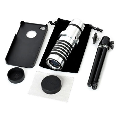 Iphone 5 5S - Iphone 4 4S Için Alüminyum 14X Optik Zoom Yakından Görüntü Çekme Dürbün