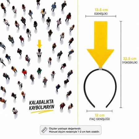 Sarı Renk Buradayım Ok Tacı (Kaybolmam İşaret Tacı, Keçe)