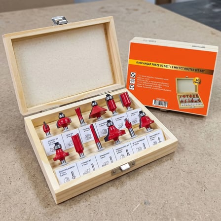 Ahşap Freze Uç Seti (12 Parça 6mm, Kesici Uçlar)
