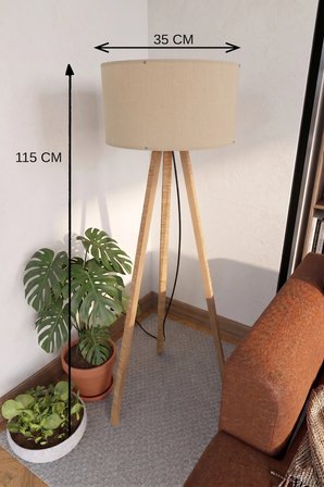 Bej Kumaş Başlık 3 Ayaklı Tripod Lambader
