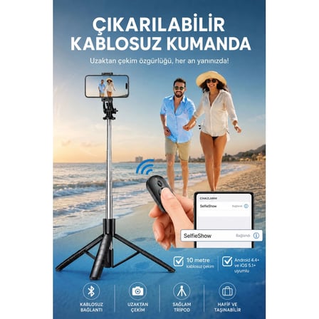 Selfie Çubuğu (Bluetooth, Kablosuz, ST5)