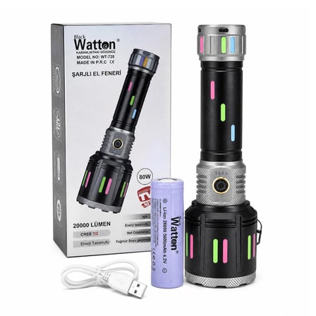 El Feneri (80W, 20.000 Lümen, Şarjlı, Göstergeli, WT-728)